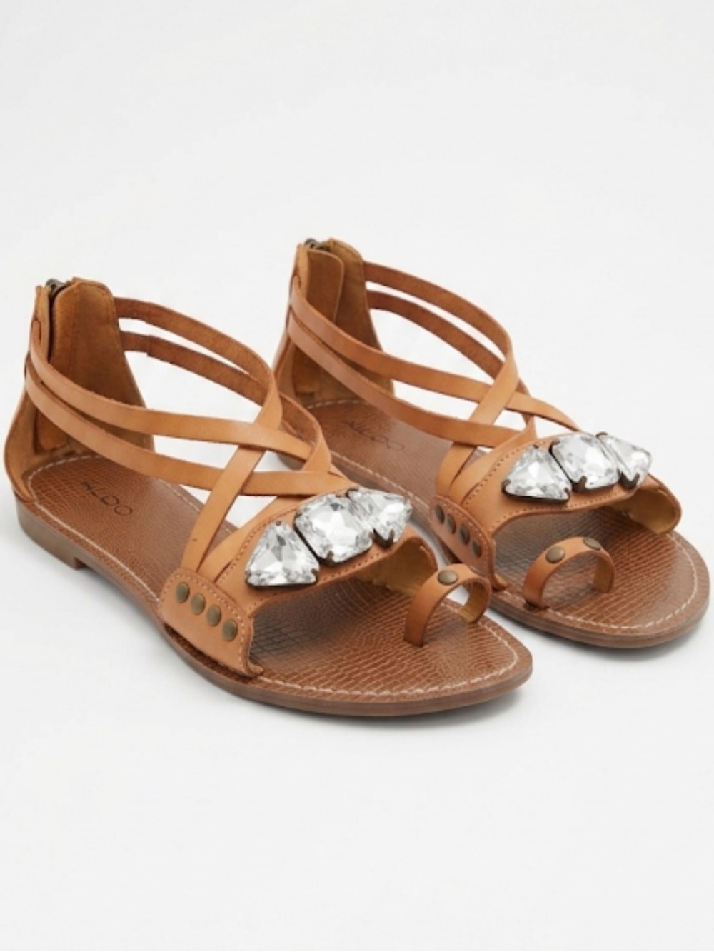 ALDO Leather Jewelled Tan Gladiator Sandal
